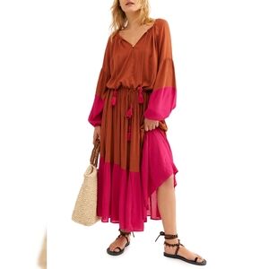 Free People Brown and Pink Midi Dress
